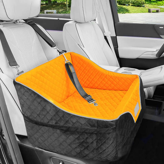 Lepark Dog Car Seat for Small Dog Cat Pet Dog Booster Car Seat with Washable Cover and Storage Pockets Travel Safety Seat for Front/Back Seats(Orange)